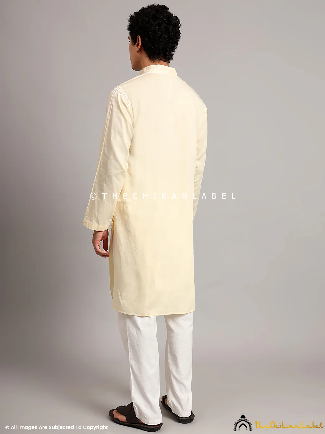 Yellow Uman Cotton Chikankari Men's Kurta - Image 3
