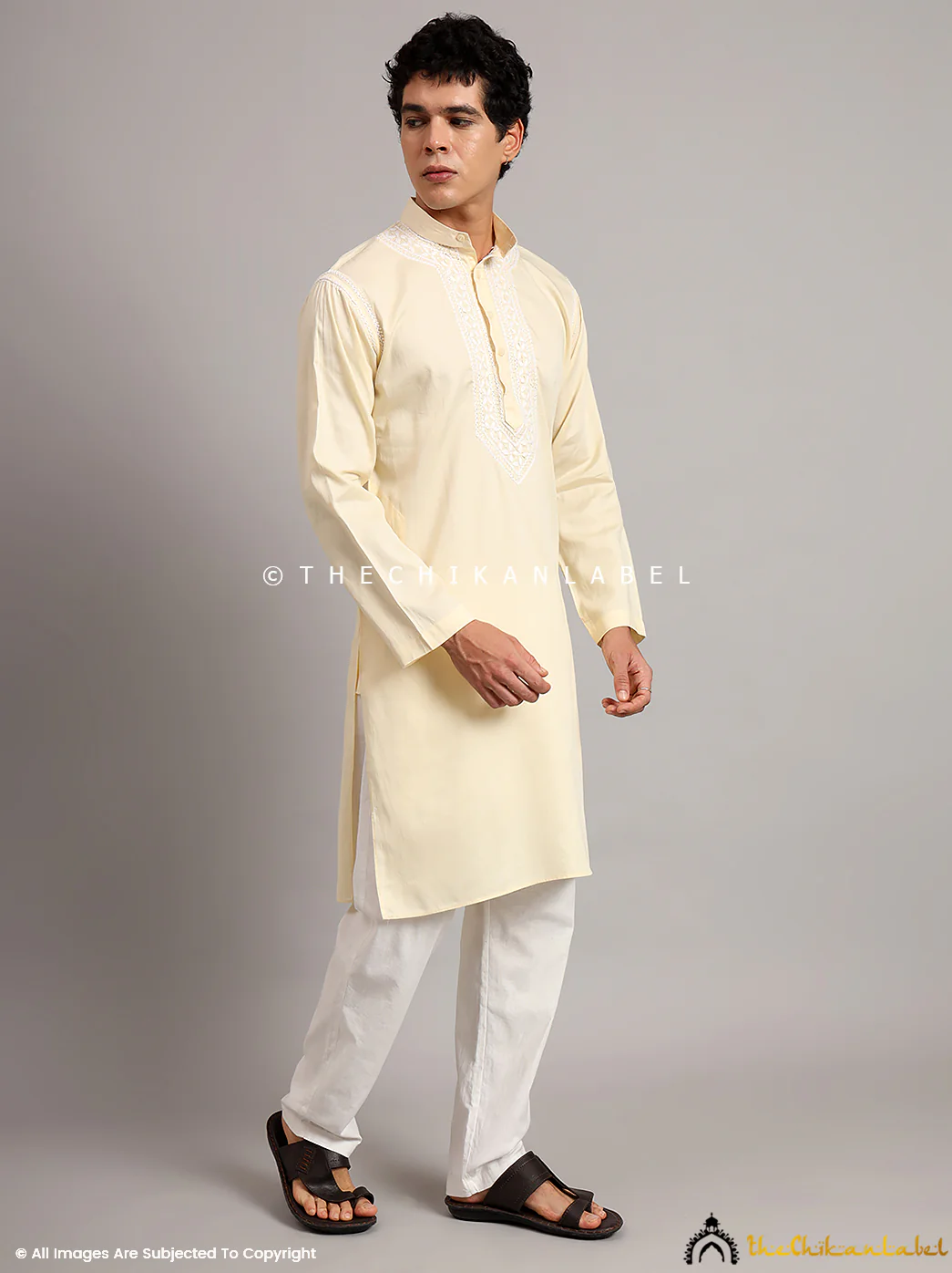 Yellow Uman Cotton Chikankari Men's Kurta - Image 6