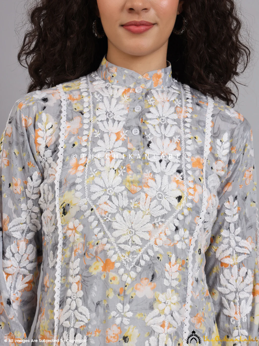 Yashi Mulmul Printed Chikankari Co-ord Set - Yellow - Image 2