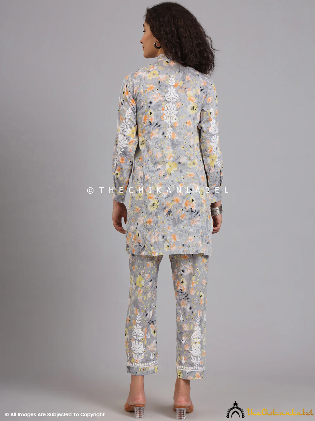 Yashi Mulmul Printed Chikankari Co-ord Set - Yellow - Image 3