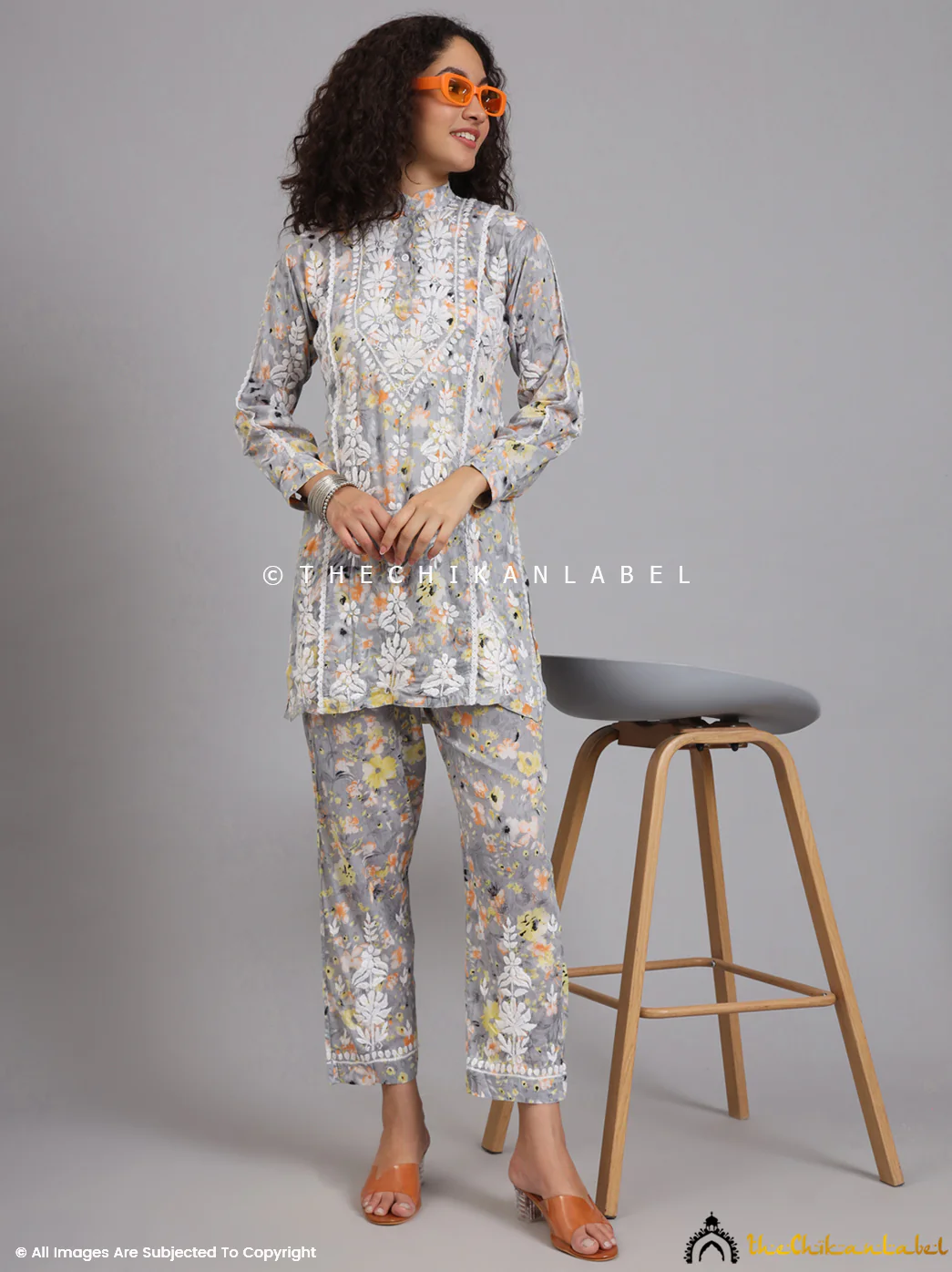 Yashi Mulmul Printed Chikankari Co-ord Set - Yellow - Image 5