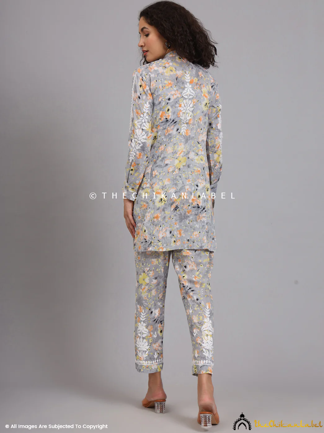 Yashi Mulmul Printed Chikankari Co-ord Set - Yellow - Image 6