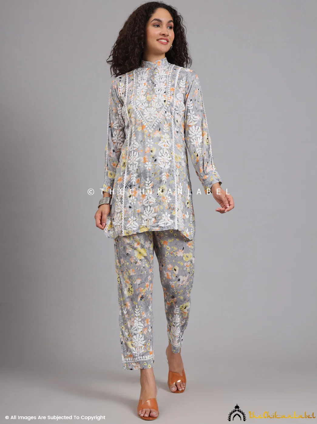Yashi Mulmul Printed Chikankari Co-ord Set - Yellow - Image 7