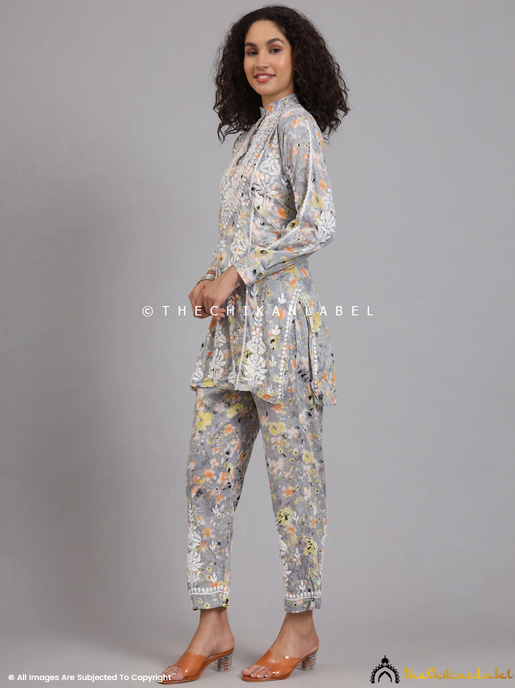 Yashi Mulmul Printed Chikankari Co-ord Set - Yellow - Image 8