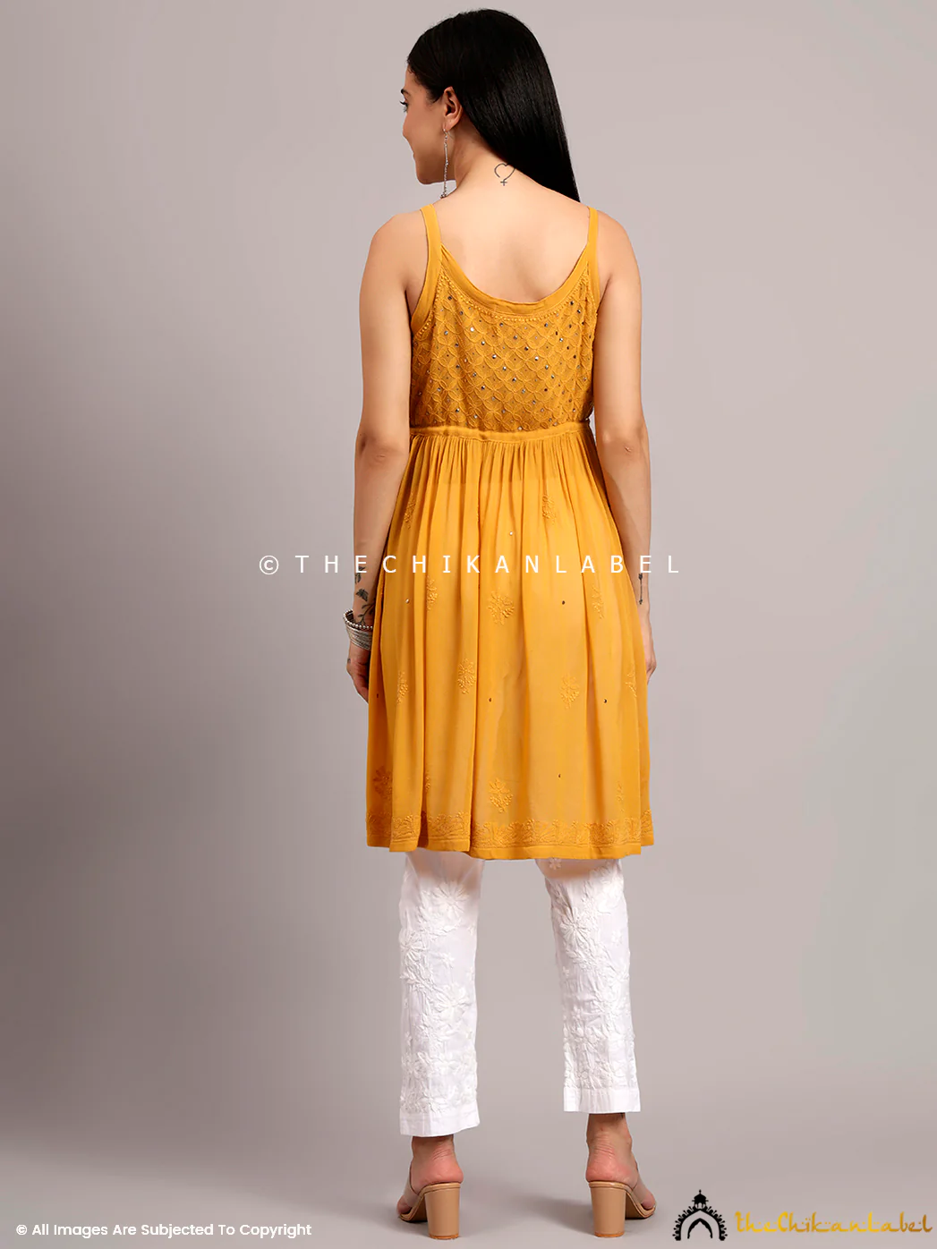 Zeenat Viscose Chikankari Noodle Strappy - Yellow - Image 3