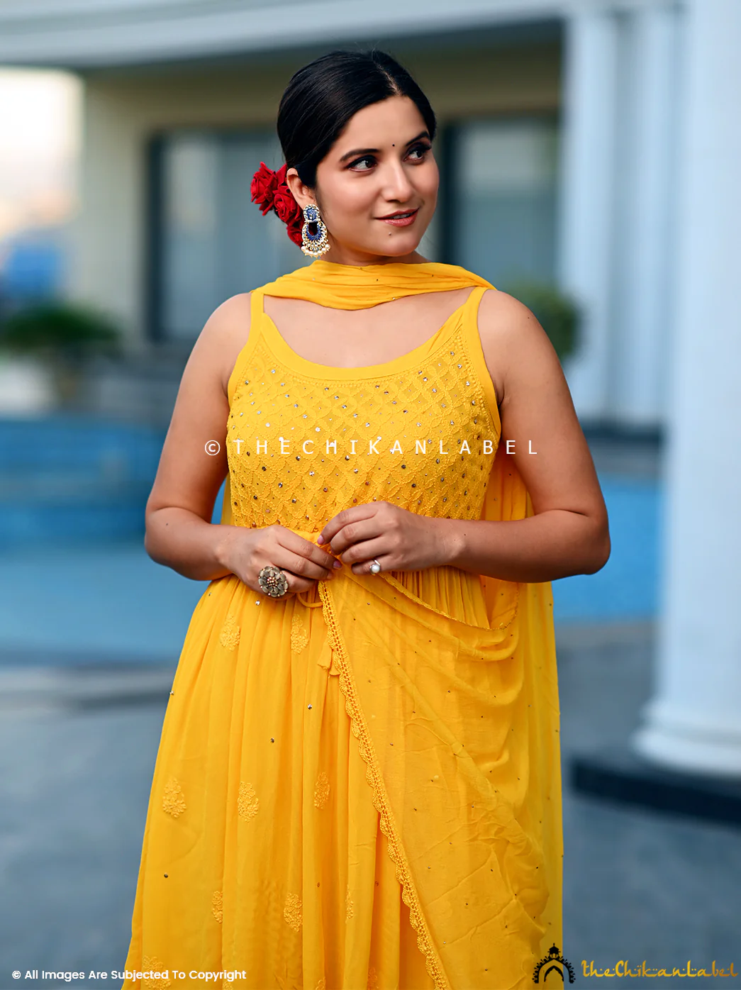 Yellow Zoya Viscose Chikankari Strappy Kurta Garara Set - Image 2