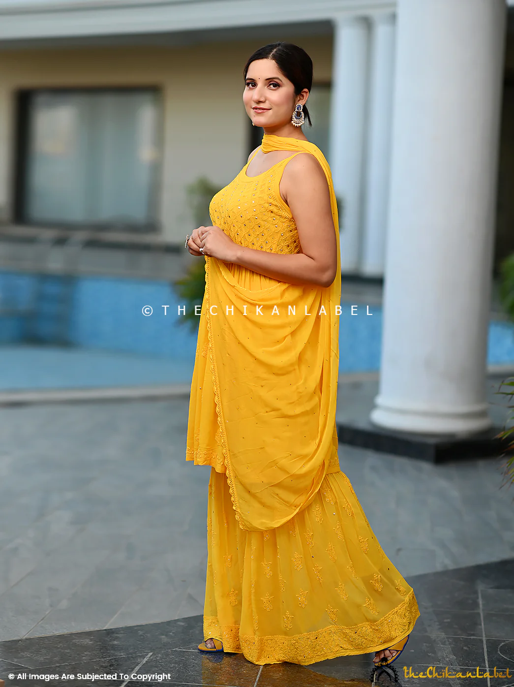 Yellow Zoya Viscose Chikankari Strappy Kurta Garara Set - Image 4