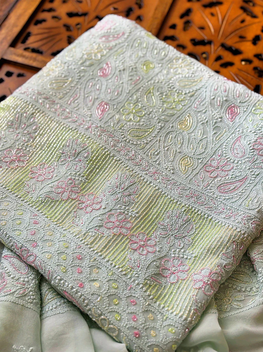 Zaria Viscose Chikankari Kurti Piece with Dupatta - Green - Image 2