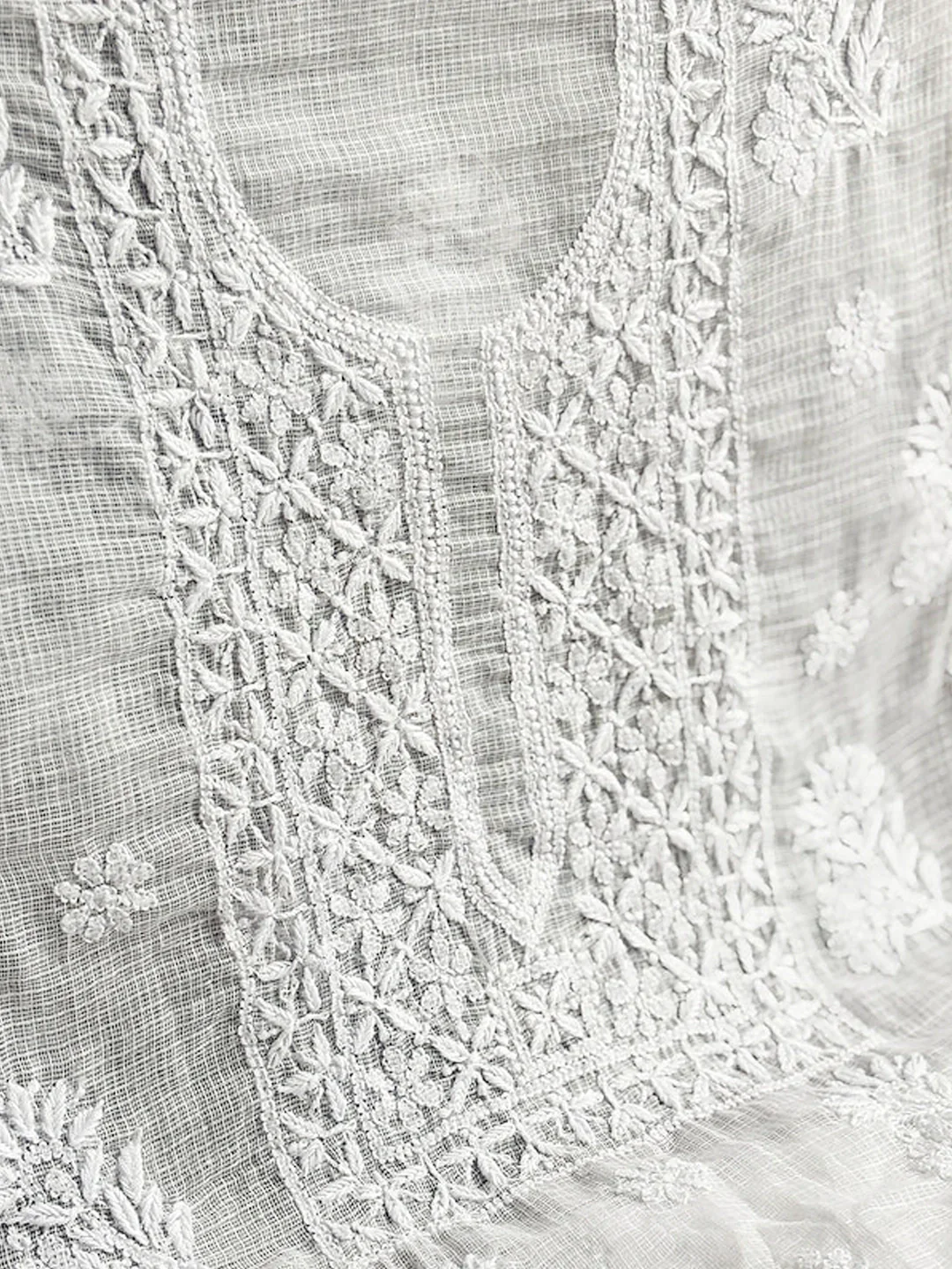 Zayna Kota Cotton Chikankari Kurti Piece with Dupatta - White - Image 4